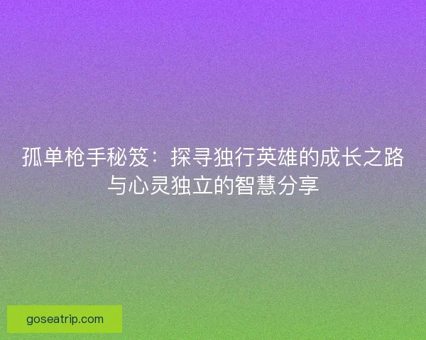 孤单枪手秘笈：探寻独行英雄的成长之路与心灵独立的智慧分享